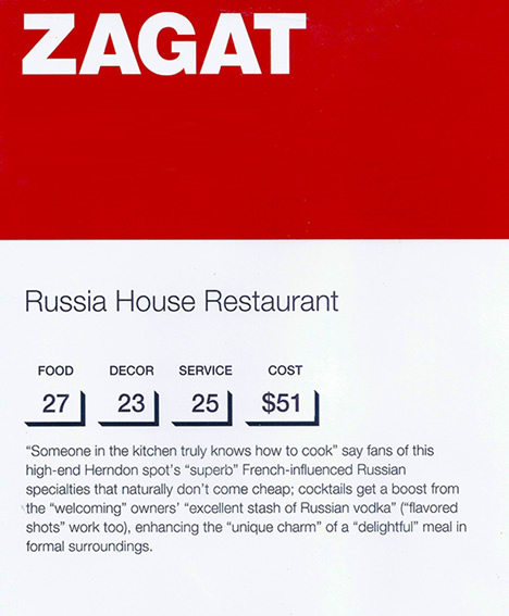 Zagat Russia House Award